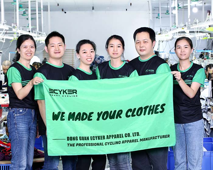 A photo about the ECYKER's workers behind the “made in” of custom cycling clothing